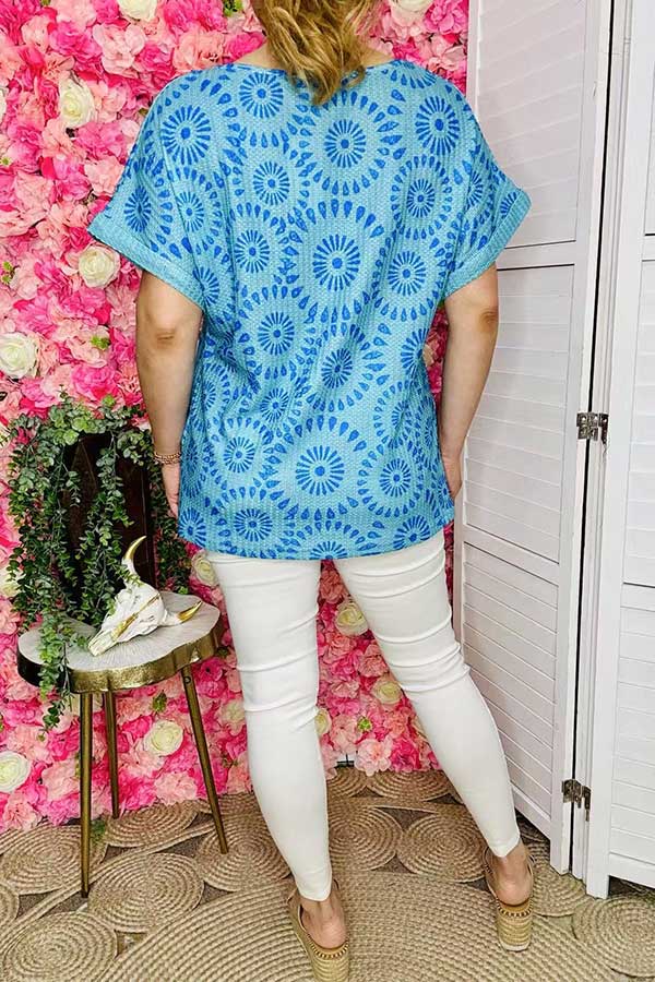 Women's clothing wholesale Blue geometrical prints & short sleeves BQ15978 FS4