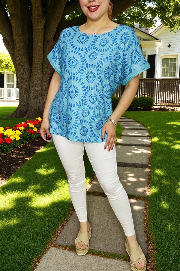 Women's clothing wholesale Blue geometrical prints & short sleeves BQ15978 FS4